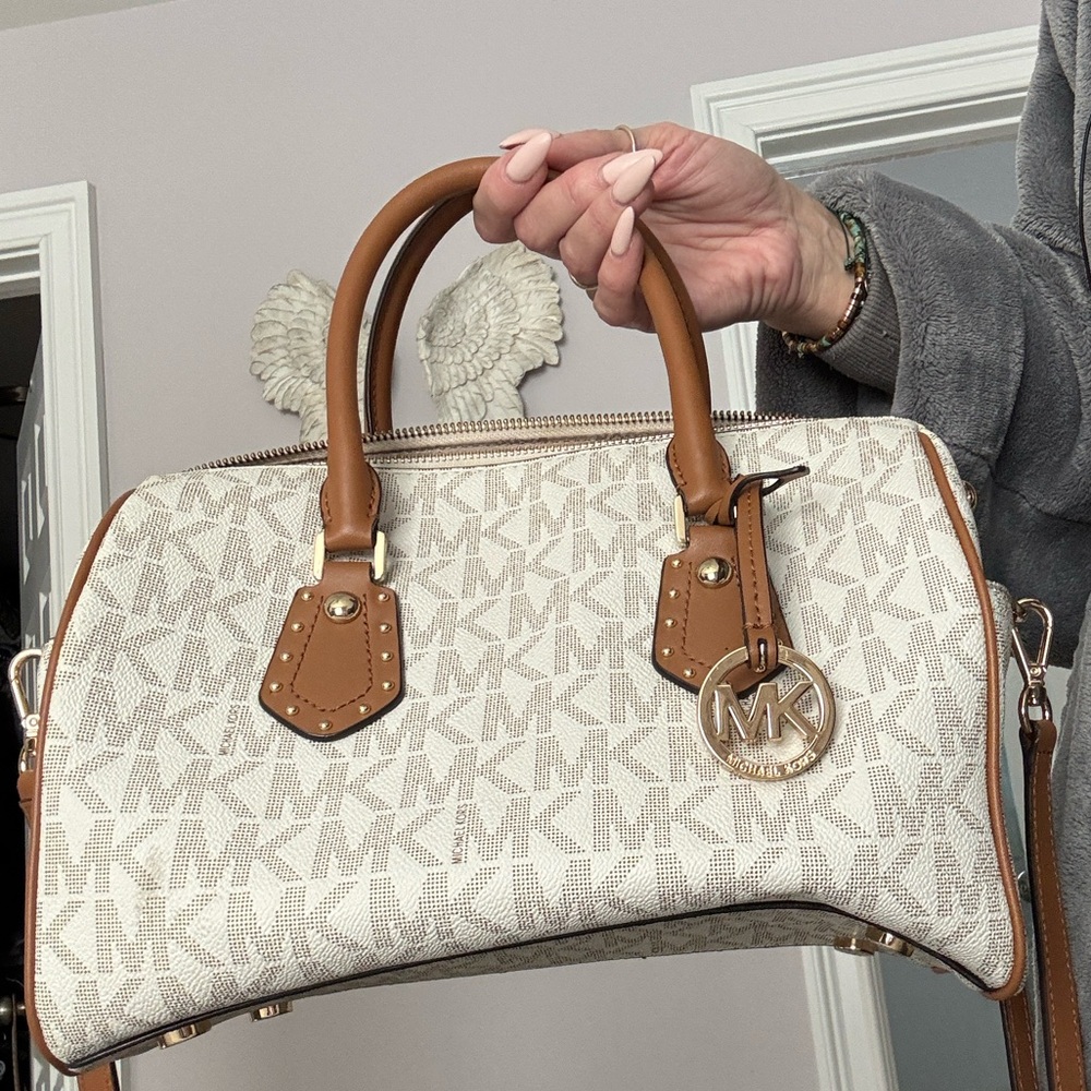 Michael Kors Cream and Brown Satchel